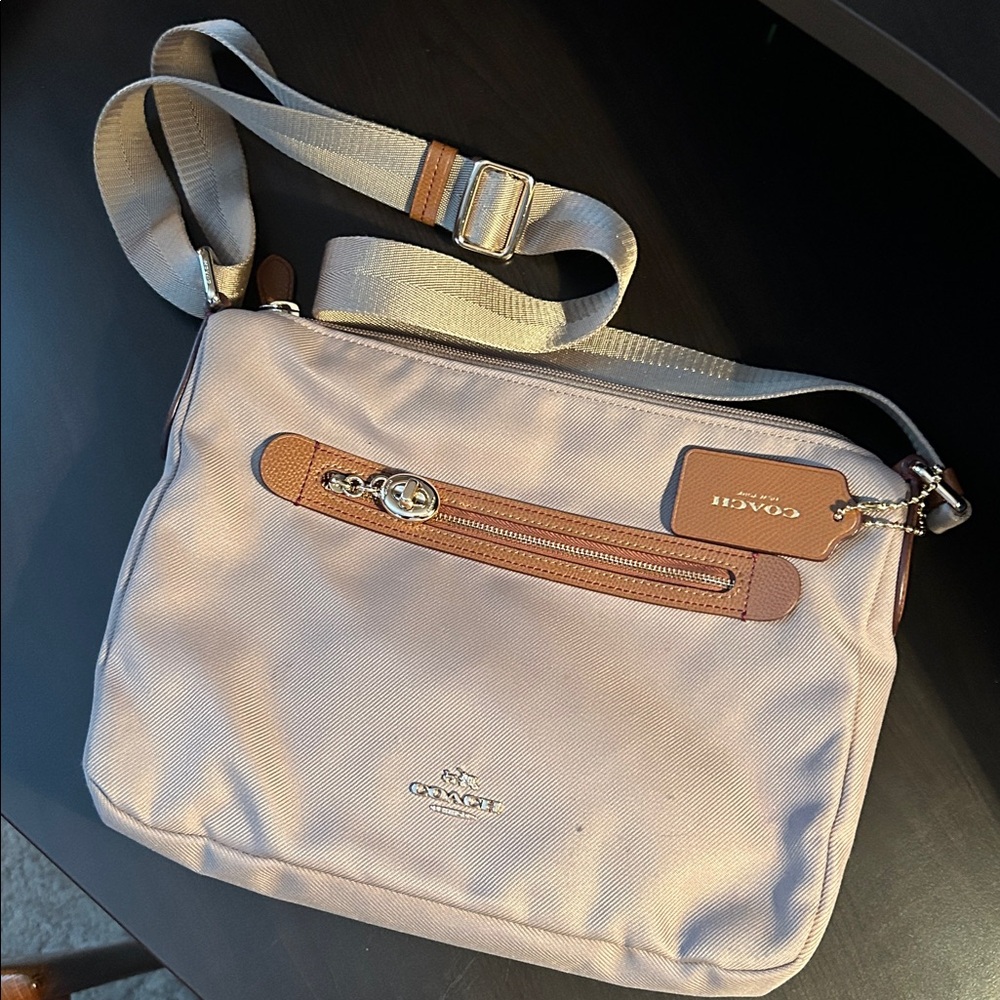 Coach Sawyer Stone Light Beige and Brown Crossbody Bag